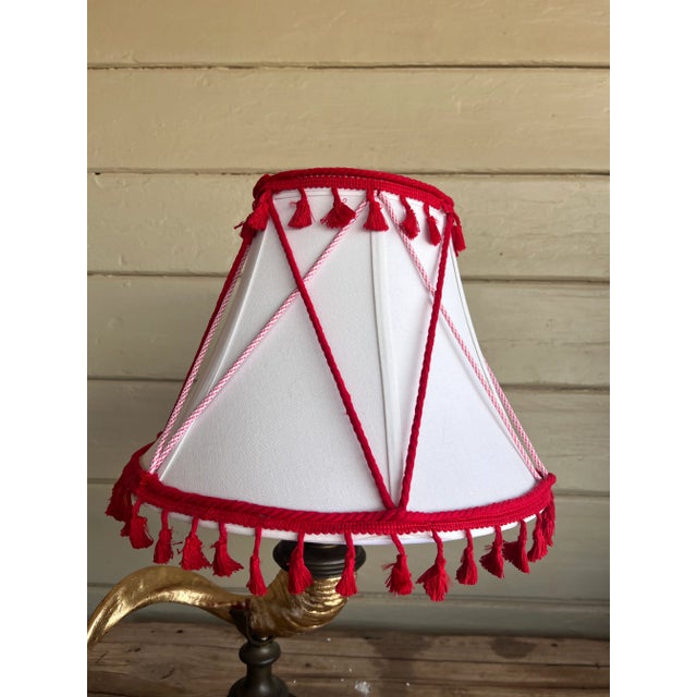 Unique large Bohemian Safari style, metal body and faux Gilded buffalo horn decorated traditional table lamp with custom...