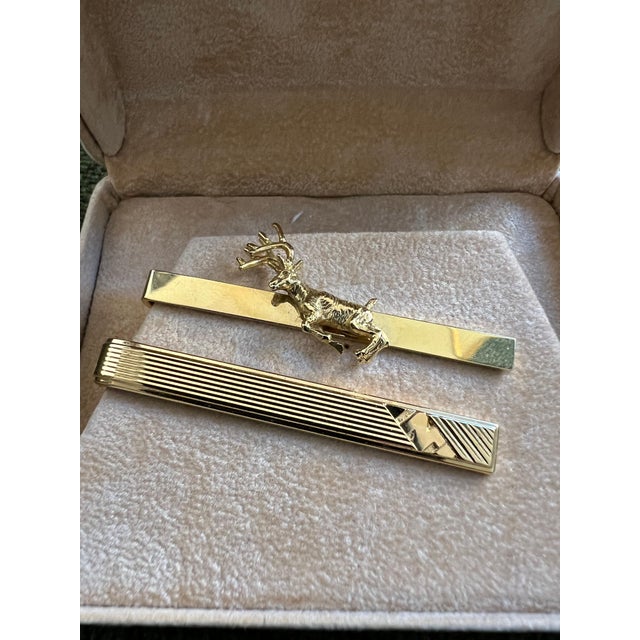 Vintage Nina Ricci Set 2 Gold-Tone Tie Clips With Logo Circa "1980" Original For Sale - Image 11 of 18