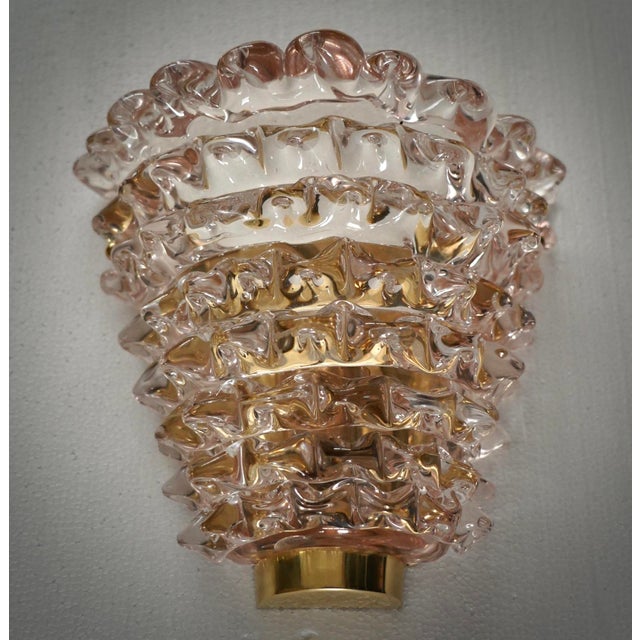 Gold Murano Round Art Glass and Brass Light Pink Color Wall Light, 2000 For Sale - Image 8 of 9