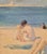 Sky Blue American Impressionist -Girls at the Beach 1920s Summer Vacation -Oil Painting For Sale - Image 8 of 11