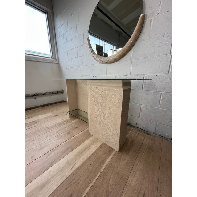 1980s Postmodern Faux Stone Tiered Console Table, Plaster and Wood For Sale - Image 5 of 10