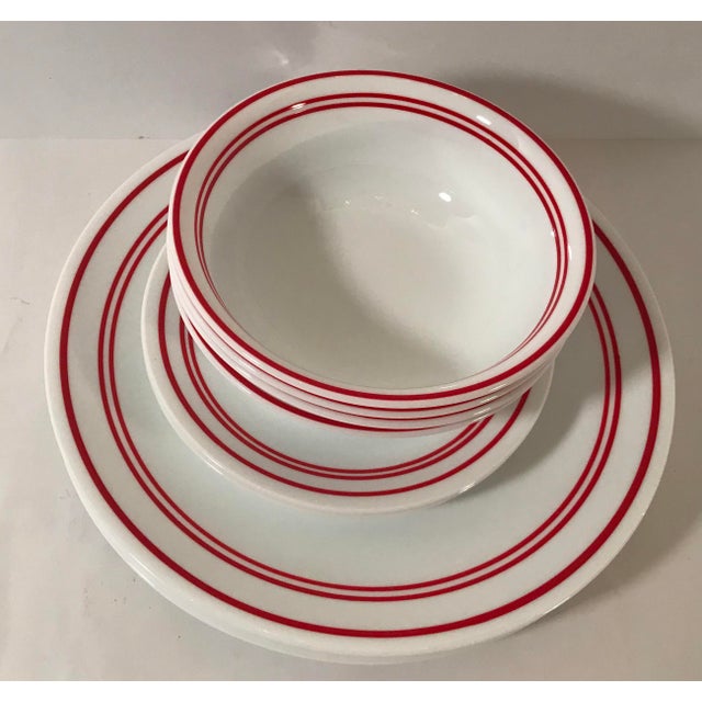 Vintage Red Stripe & White Corelle Dinnerware Set of 14 Chairish