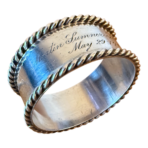 Mid 20th Century Sterling Silver Monogrammed Napkin Ring W/ Rope Border