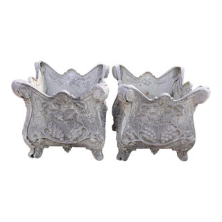 Antique French Rococo Cast Iron Jardinieres Planters, a Pair For Sale