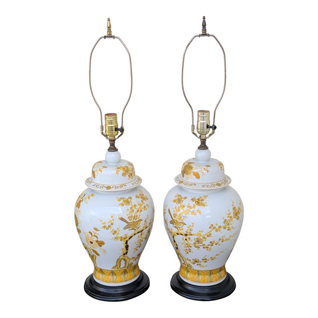 Vintage Chinoiserie Ginger Jar Table Lamp: Hand Painted Floral - a Pair For Sale