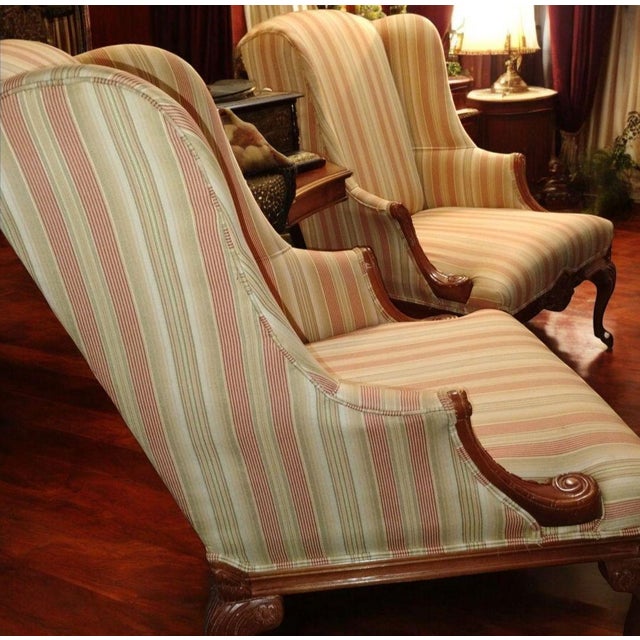 Pair of Vintage Louis XV-Style Bergère Wingback Chairs by Craftmaster. For Sale - Image 9 of 10