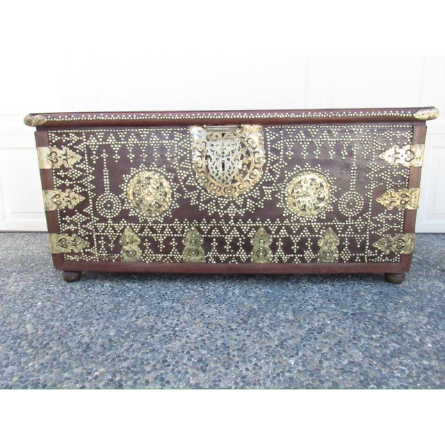 Antique Brass Adorned Zanzibar Trunk For Sale In San Francisco - Image 6 of 18