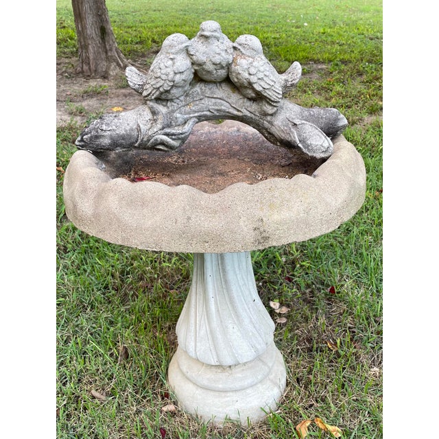 Vintage Concrete Garden Birds on Log Ornament Chairish