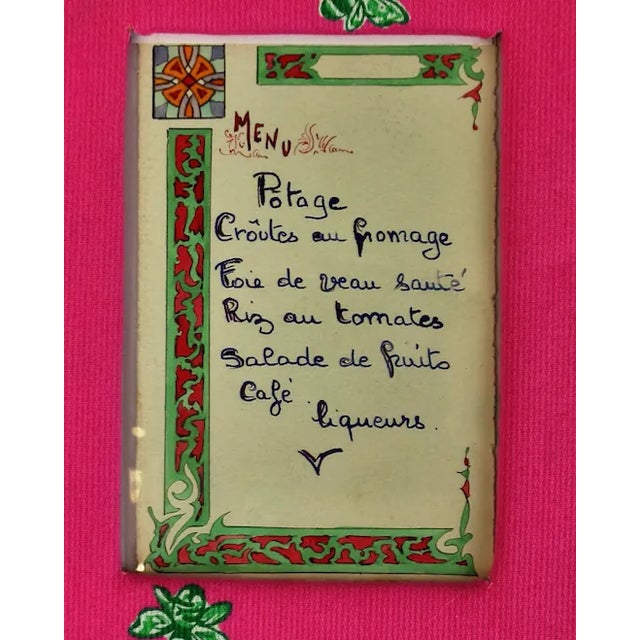 French 1920's Paris Restaurant Menu With Lilly Pulitzer Pink & Lime Frame" For Sale - Image 3 of 3