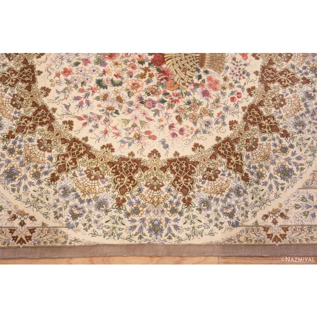 Nazmiyal Collection Floral Vintage Persian Silk Qum Rug For Sale - Image 4 of 7