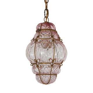 Italian Caged Pink Murano Glass Pendant from Seguso, 1950s For Sale