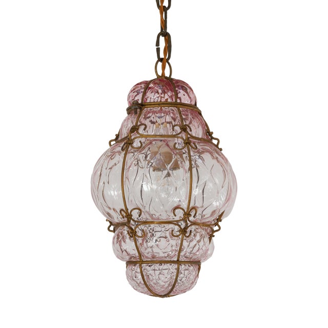 Italian Caged Pink Murano Glass Pendant from Seguso, 1950s For Sale
