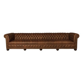 Long Leather Chesterfield Sofa For Sale