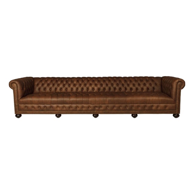 Long Leather Chesterfield Sofa For Sale