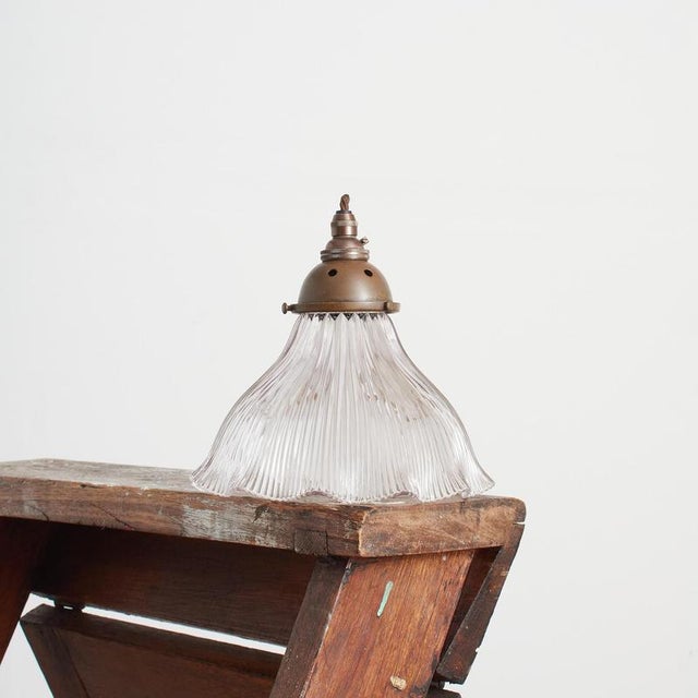 antique reclaimed holophane glass pendant light – ak a vintage bell shaped glass prismatic pendant light shade which looks...