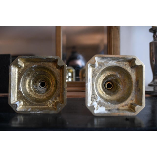 Victorian Late 19th Century Pair of Victorian English Brass Neoclassical Baluster Candlesticks 12.5" For Sale - Image 3 of 14