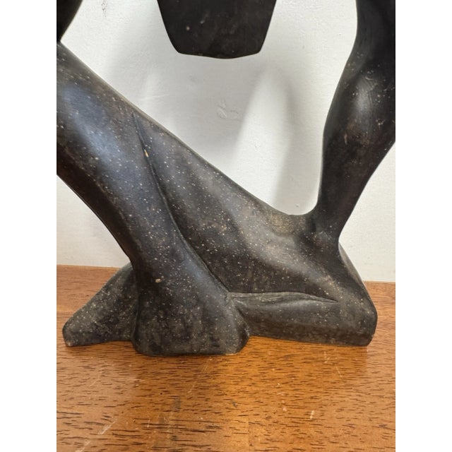 Vintage Abstract Thinking Man Sculpture Figurine Modernist Black Art Decor For Sale - Image 9 of 11
