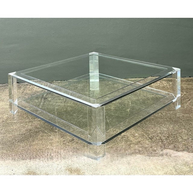 Vintage Interlude Home Lucite Coffee Table With Inset Glass For Sale - Image 10 of 12