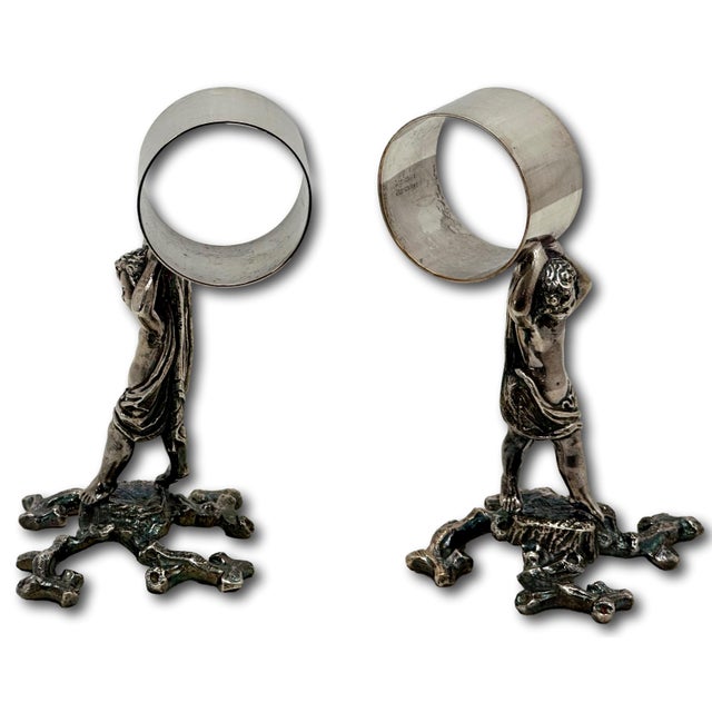 Victorian Outstanding Orig. Set of 5 Large Antique Victorian Sheffield England Silverplate Figurative Putti Napkin Rings Circa 1900 For Sale - Image 3 of 18