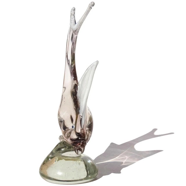 Aureliano Toso Vintage Murano Dino Martens Sommerso Soft Champagne Purple Italian Art Glass Fish Sculpture Figure For Sale - Image 4 of 7