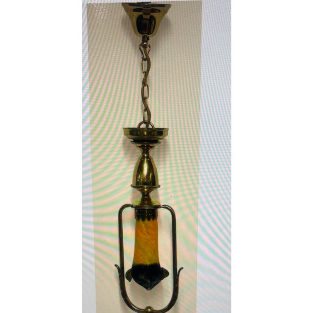 1960s French Brass and Glass Pate De Verre Single-Light Chandelier, 1960s For Sale - Image 5 of 6