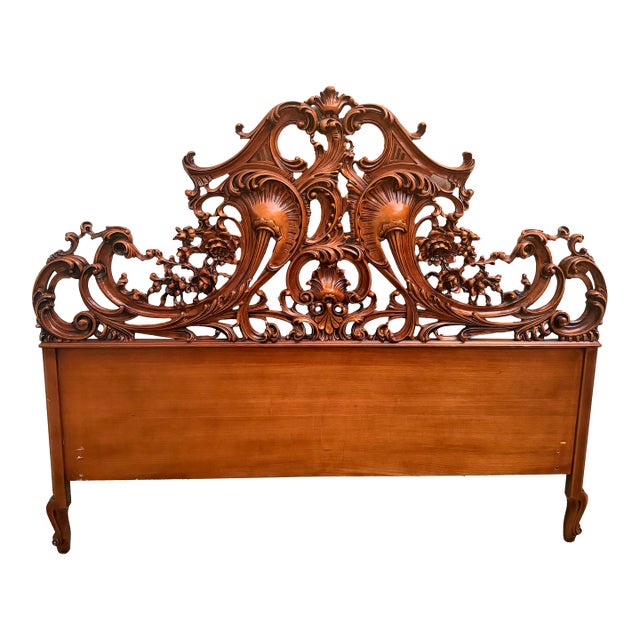 Antique Art Nouveau Hand Carved Mahogany Queen Size Headboard For Sale