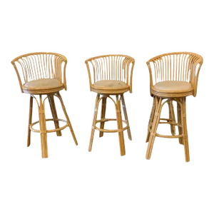 Mid 20th Century Set of Three Coastal Rattan Bar Stools