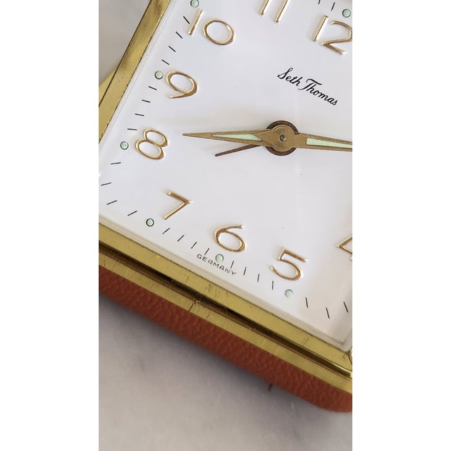 Mid-Century Modern Mid 20th Century Seth Thomas German Mechanical Travel Alarm Clock in Folding Case For Sale - Image 3 of 15