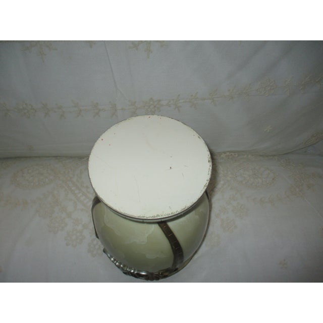 Vintage Hollywood Regency Ornate Pearlize Faux Marble With Bronze & Silver Accents Wastebasket For Sale - Image 9 of 9