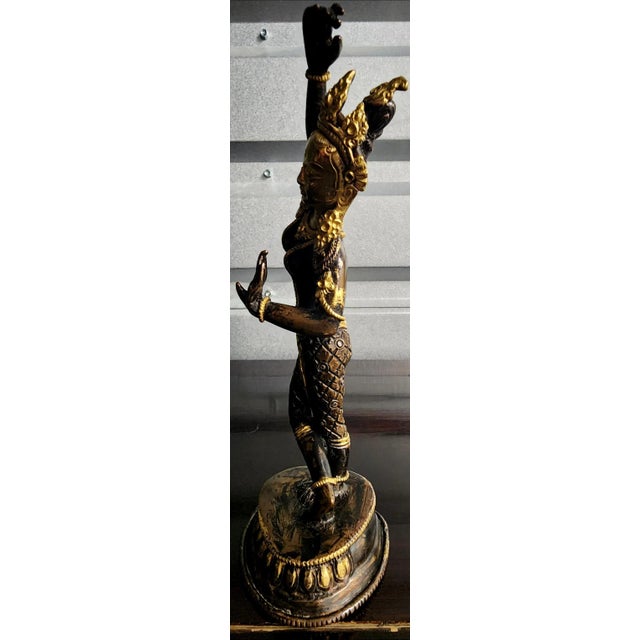 Vintage Hindu Dancing Goddess Hand-Painted Metal Statue Figurine For Sale - Image 4 of 13