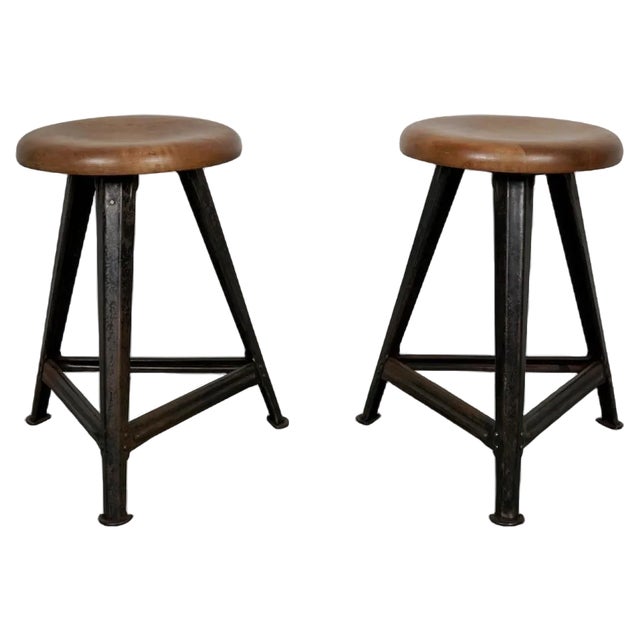 Set of Industrial Steel Factory Stools from Rowac Robert Wagner Chemnitz, 1930s For Sale