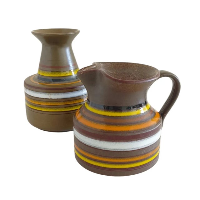 Fascie Colorate Vase and Pitcher by Aldo Londi for Bitossi, Italy, 1960s, Set of 2 For Sale - Image 9 of 11