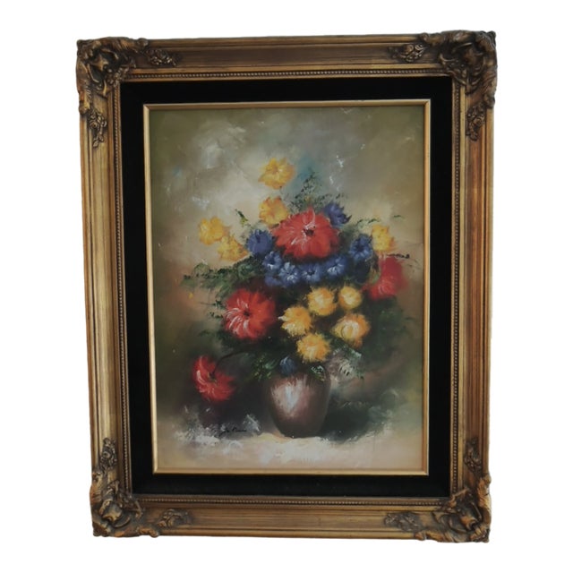 1960s Oil Painting by De Marco 26 X 32 "California School of Painters" Still Life Flowers in Vase For Sale