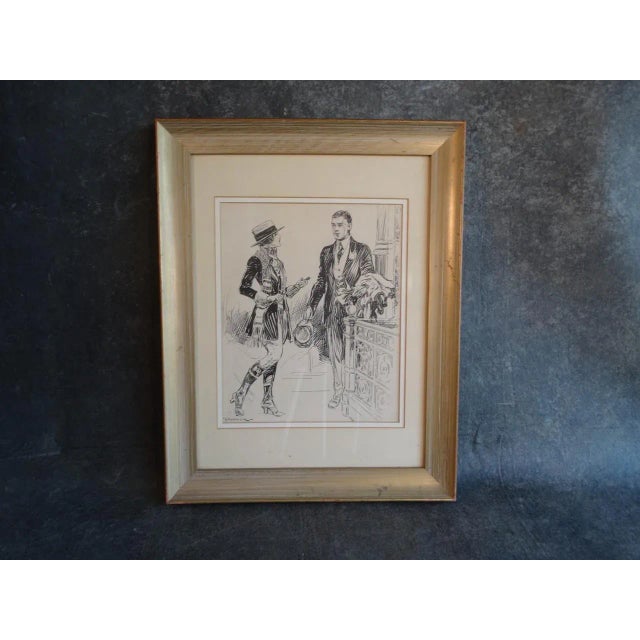 Paper Joseph L. Kraemer - Woman in Riding Togs in Conversation With a Man Holding a Coat -Original Ink Illustration For Sale - Image 7 of 7
