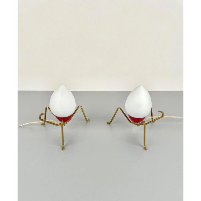 Brass & Opaline Glass Spider Table Lamp, Italy, 1950s, Set of 2 For Sale - Image 3 of 9