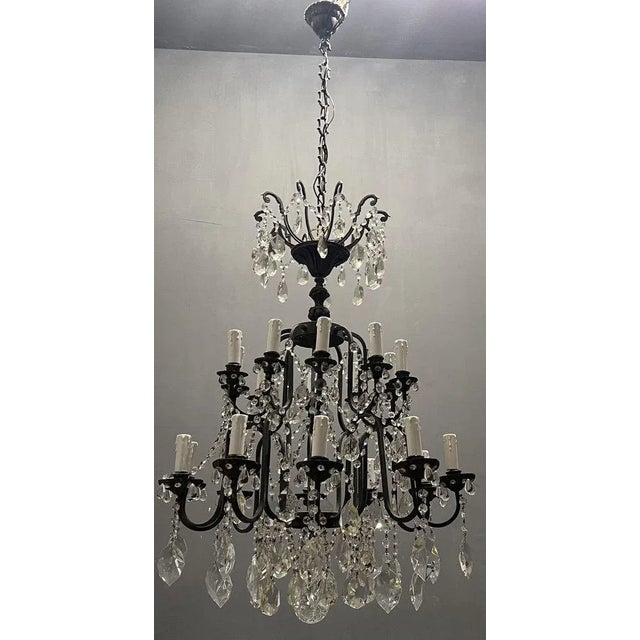 Large Wrought Iron Crystal Chandelier, 1920s For Sale - Image 6 of 13