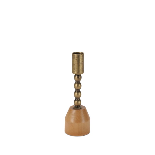 Modern Metal Taper Candle Holder with Birch Base (Set of 3) For Sale In Chicago - Image 6 of 6