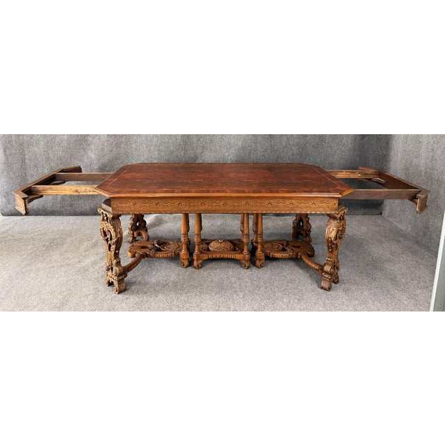 Late 1800’s European Made Heavily Carved Burled Walnut Dining Table For Sale - Image 4 of 12