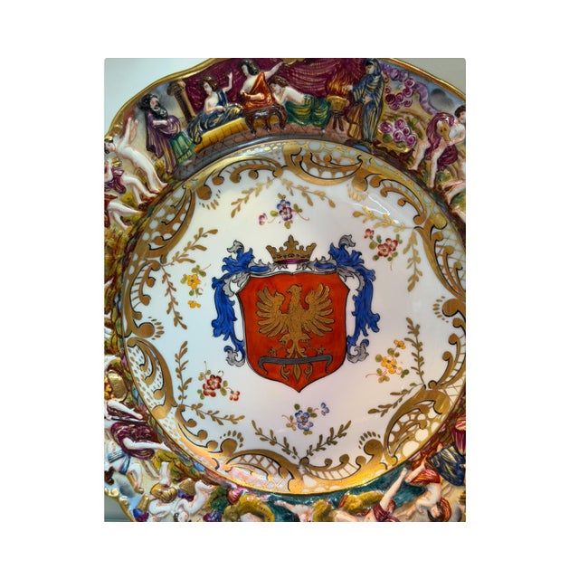 Italian Antique 19c German Porcelain Gold & Red Eagle Armorial Crest Plate W Capodimonte Mark For Sale - Image 3 of 3