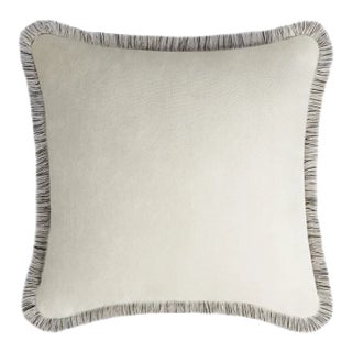 HAPPY PILLOW EDITION Velvet Dirty White Cushion with Multicoloured Fringes by Lorenza Briola for LO Decor For Sale