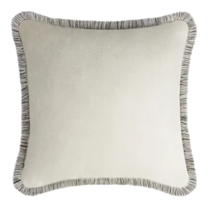 HAPPY PILLOW EDITION Velvet Dirty White Cushion with Multicoloured Fringes by Lorenza Briola for LO Decor