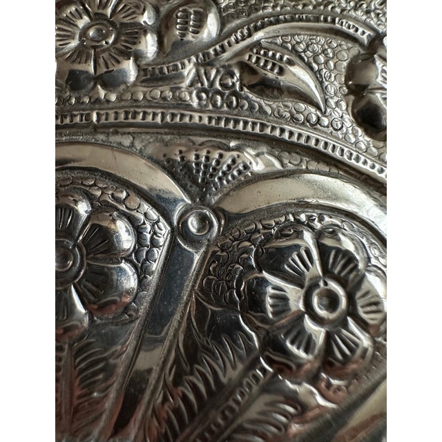 19th C Ottoman Silver Oval Wedding Mirror Decor For Sale - Image 12 of 18