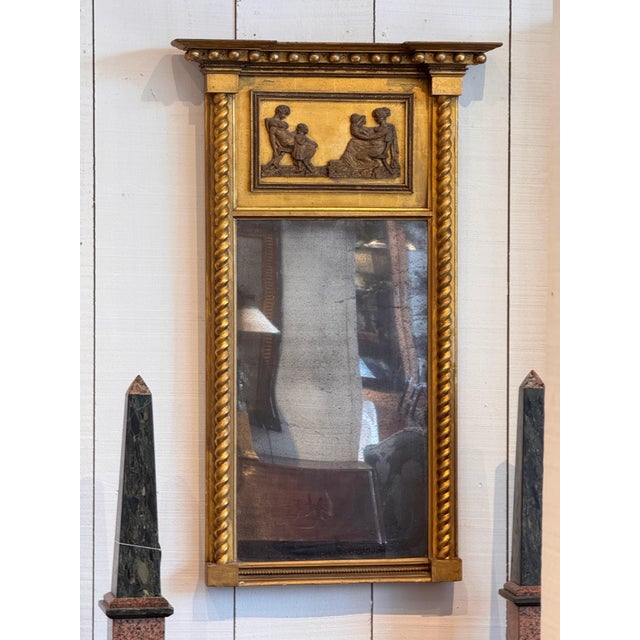 Neoclassical 19th Century Giltwood Trumeau Mirror With Neoclassical Relief Panel For Sale - Image 3 of 10