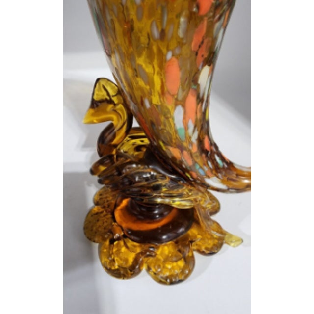 Vintage Murano Amber Glass 'End of Day' Turkey Cornucopia Vase For Sale - Image 11 of 13