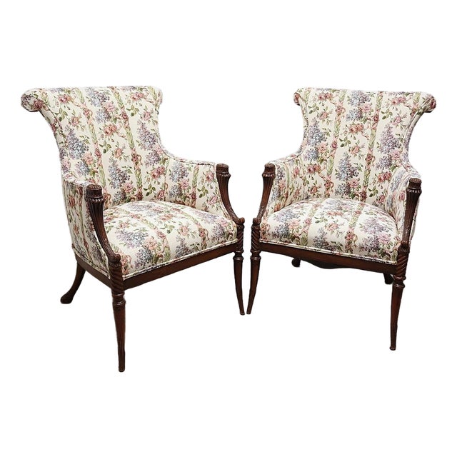 Pair of Georgian Revival Mahogany Library Lounge Chairs, C. 1925–1945 For Sale