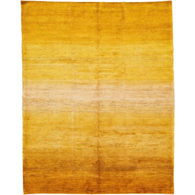 Solid Yellow Modern Handmade Lori Persian Wool Rug For Sale - Image 10 of 10