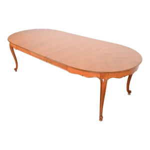 Kindel Furniture French Provincial Louis XV Cherry Wood Extension Dining Table, Newly Refinished