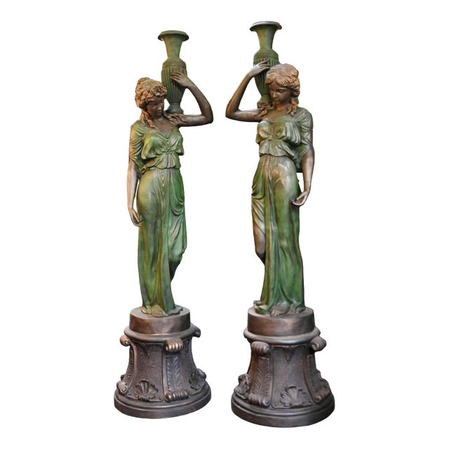 Maiden Garden Statues Urn in Bronze, Set of 2 For Sale