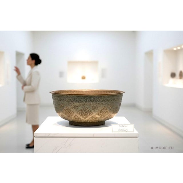 Large Antique Islamic Engraved Tinned Copper Bowl, 1890s For Sale - Image 16 of 18