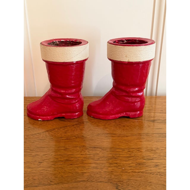 1930s German Pulp Paper Mache Santa Boot Candy Holders, Set of 2 For Sale - Image 4 of 12